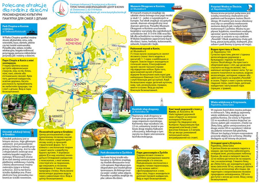 Mapka z ciekawymi miejscami w Koninie i okolicach